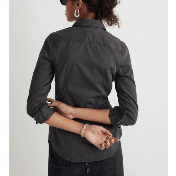 NWT Madewell Gray Darted Button-Up Shirt Sz 6 (Regenerative Chino Cotton) - Picture 2 of 5
